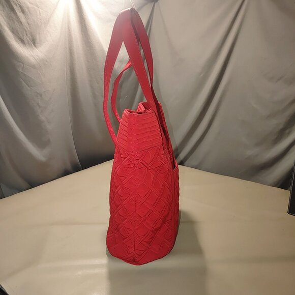 Large Vera Bradley Tall Quilted Red Tote Bag Interior Pockets Colorful Lining - Picture 12 of 13